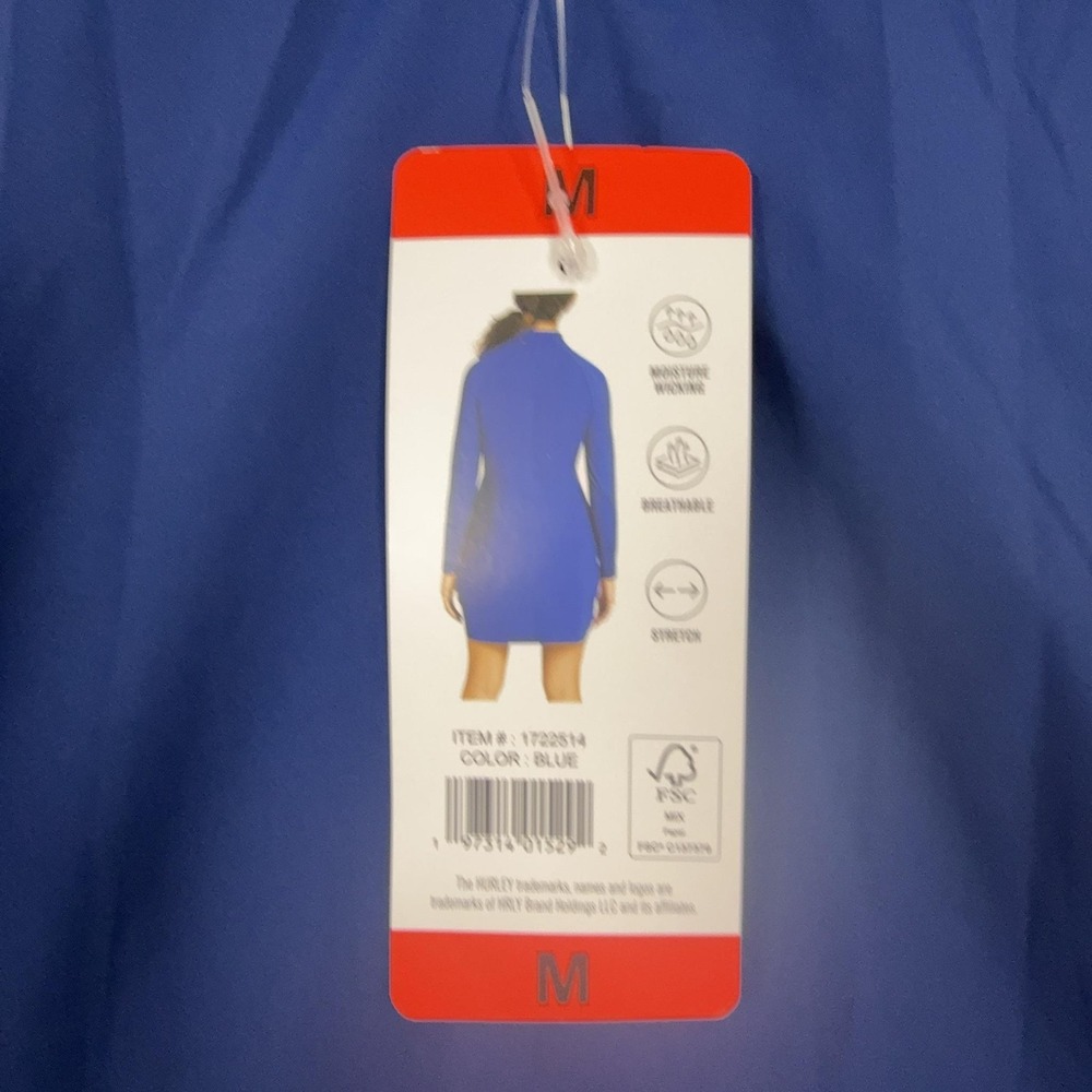 Hurley Dress Womens Medium Blue Long Sleeve Mock Neck Zip Stretch Shift Casual - Picture 2 of 14